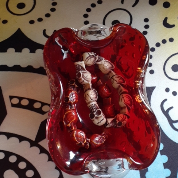 VINTAGE Lead Crystal Red Designer Candy Bowl - Picture 7 of 7